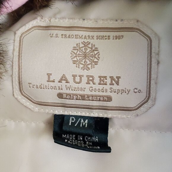 Lauren Ralph Lauren Goose Down Hidden Hood Faux Fur Collar Jacket Size PM - Picture 7 of 8